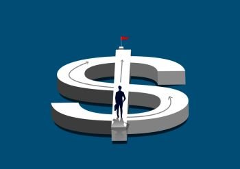 businessman looking for a way to reach the goal on the dollar symbol vector