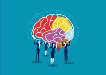 team business lift brain to connect idea illustrator