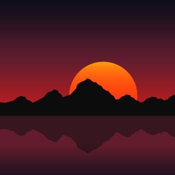 sunset in the mountains with a lake background