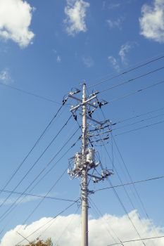 Electrical wire and pole for technology concept