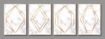 Luxury white marble posters set with gold polygonal frames. Vintage templates in art deco style: cards, banners, brochures, flyers etc. Perfect for wedding invitations, party flyers etc.. Luxury posters set with white marble texture and gold polygonal frames.