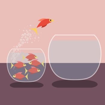 Goldfish jumping out of water. Vector flat design