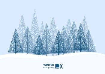 Winter landscape background with fir tree and snow in mountain. Christmas. Abstract vector illustration.
