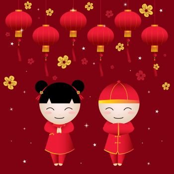 Chinese Girl-Boy Greetings card
