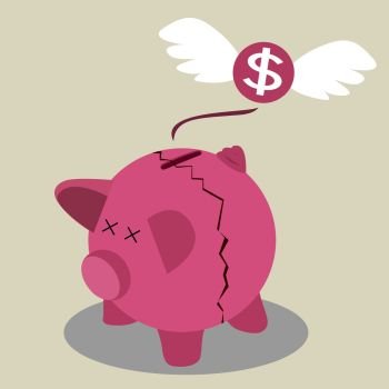 Broken Piggy Bank concept for financial crisis or economic depression
