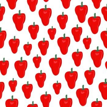 Pepper vegetables seamless pattern on white background, Red sweet peppers ingredients food, vector illustration
