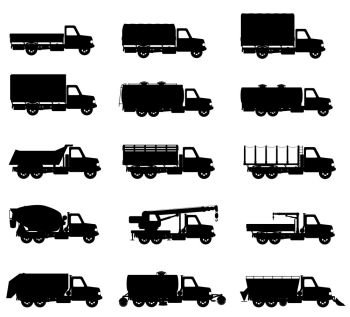 set icons trucks semi trailer black silhouette vector illustration isolated on white background