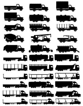 set icons trucks semi trailer black silhouette vector illustration isolated on white background