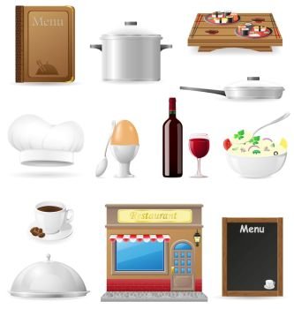 set kitchen icons for restaurant cooking vector illustration isolated on white background
