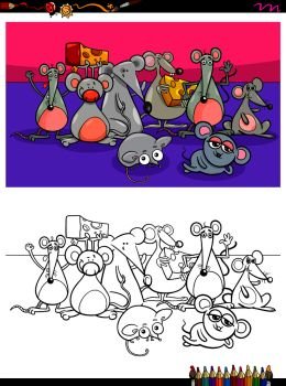 Cartoon Illustration of Funny Mice Animal Characters Coloring Book Activity