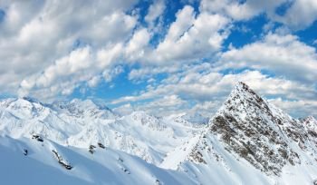 Morning winter Dolomiten mountain landscape, Tirol, Austria. Panorama.