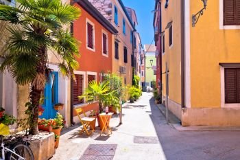 Idyllic colorful mediterranean street of Novigrad Istarski, town in archipelago of Istria, Croatia
