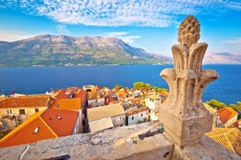 Town of Korcula view from church tower, archipelago of southern Dalmatia,  Croatia

