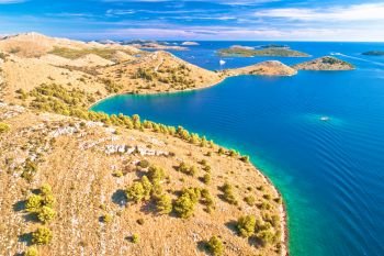 Amazing Kornati Islands national park archipelago aerial view, landscape of Dalmatia, Croatia