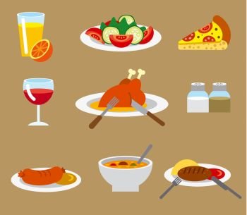 illustration of dinner food dinner flat icons. dinner flat icons