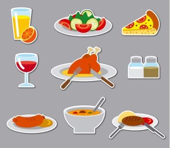 illustration of dinner food dinner stickers and badges. dinner stickers and badges