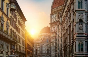 Morning sun and basilica Santa Maria del Fiore in Florence
