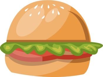 A Burger with green salad vector color drawing or illustration.