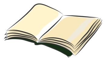 A pale yellow open book, vector, color drawing or illustration.