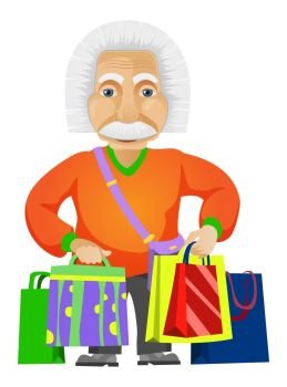 Cartoon Character Einstein Isolated on Grey Gradient Background. Shopping. Vector EPS 10.
