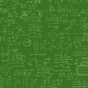 A blackboard with mechanical formula. A Contemporary style. Vector flat design illustration isolated green background. Square layout. Formula in blackboard