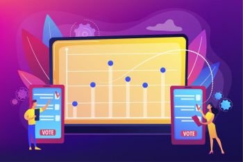 Online elections. Voter making choice. Electorate expressing opinion. Electronic voting, evoting system, online government technology concept. Bright vibrant violet vector isolated illustration. concept vector illustration
