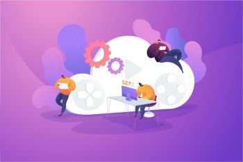 Cloud gaming and gaming on demand, video and file streaming, various devices gaming concept. Vector isolated concept illustration with tiny people and floral elements. Hero image for website.. Cloud gaming vector illustration.