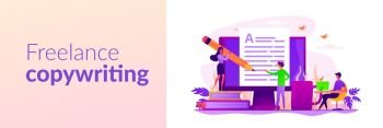 Content creating, articles, text writing and editing remote job. Inbound marketing. Copywriting job, home based copywriter, freelance copywriting concept. Header or footer banner template with copy space.. Copywriting web banner concept