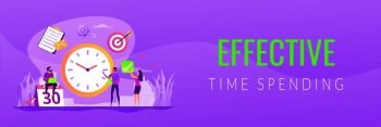 Work schedule, timetable managing. Workflow organization. Effective work scheduling. Time management, effective time spending, time planning concept. Header or footer banner template with copy space.. Time management web banner concept