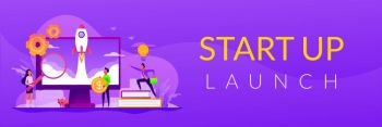 Project management. Business process set up. Enterprise growth. Company development. Start up launch, Start up venture, entrepreneurship concept. Header or footer banner template with copy space.. Start up web banner concept