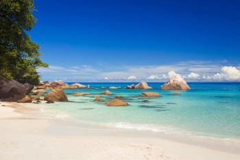 Beautiful view of Anze Lazio beach in Praslin, Seychelles
