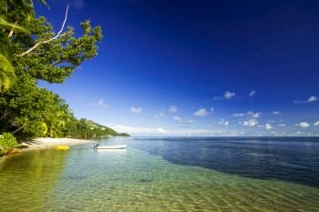 Beautiful view of a tropical beach in Praslin, Seychelles