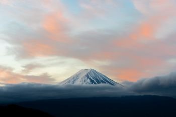 Mt.Fuji beautiful dawn sunrise in Kawaguchiko Fujiyoshida town 