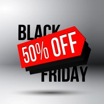 Black Friday discount poster with 50 percent off sale price tag for shop clearance action