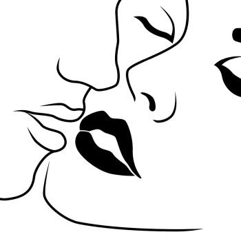 Woman closed eyes before kiss, abstract romantic moment, isolated on white background, hand drawing vector outline 