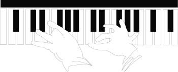 Hands on piano keyboard Vector illustration