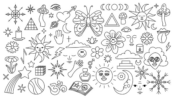 52 Hand drawn old school tattoo isolated icon vector image set Stock Vector
