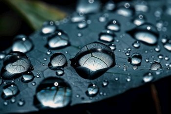 Large beautiful drops of transparent rain water