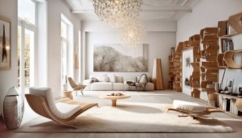 Interior design of rustic style living room. Created with generative Ai technology.