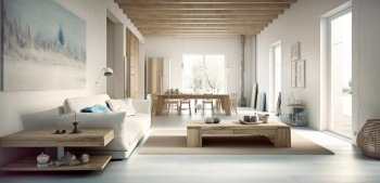 Interior design of modern house. Created with generative AI technology.