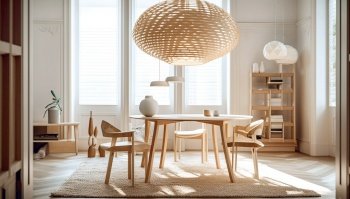 Interior design of scandinavian dining room. Created with generative AI technology.