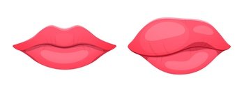 Angioedema or edema of lips. Body tissue swelling, allergic syndrome, dermatology edema disease or infection inflammation symptom, healthcare or medical problem concept with woman cartoon vector lips. Angioedema or edema disease woman swelling lips