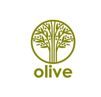 Olive tree symbol, olive oil label and organic food or cuisine restaurant vector sign. Green olive tree silhouette in circle for extra virgin olive oil, natural eco food and bio products icon. Olive tree symbol, olive oil label, organic food