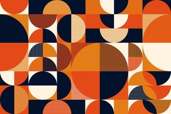 Bauhaus pattern or geometric modern grid background, vector abstract retro circle shapes. Bauhaus pattern poster with simple colors on Swiss art, vintage mosaic tile or minimal round geometric pattern. Bauhaus pattern, geometric modern grid background