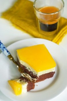Fanta jelly and cream cheese cake closeup