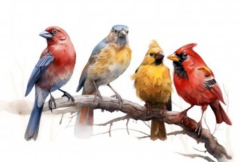 Beautiful Colorful Birds  ,Watercolor. AI generated Illustration.