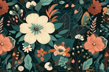 illustration of vintage floral seamless pattern by generative AI