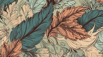 Botanical seamless pattern with vintage leaf illustration for textile design by generative AI
