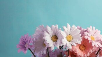 Fresh and delicate daisies on a pastel background, vibrant and colorful. Aesthetic and elegant floral composition generative AI