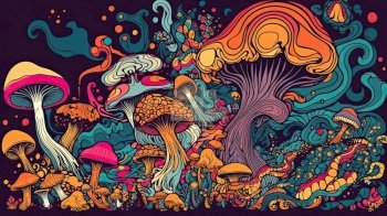 Vibrant Abstract Art: 60s-70s Retro Style Psychedelic Mushroom Clipart for a Trippy Experience by generative AI